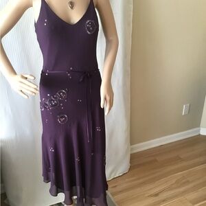 Purple V-Neck Spaghetti Strap Maxi Dress 100% silk